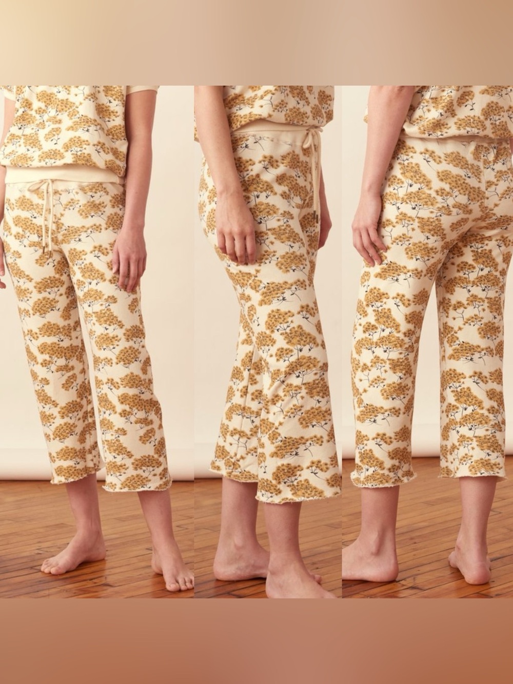 THE GREAT • wide leg cropped sweatpants in chamomile floral - size 0 small